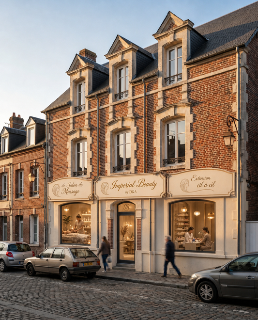 Façade rénovée avec les enseignes Imperial Beauty by D&A, Salon de massage et Extension cil à cil - Lisieux (14)